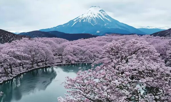 mt fuji and cherry blossoms