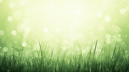 Obraz premium Lush green grass with dew in a soft focus sunlit meadow