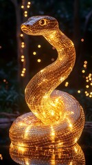 Fototapeta premium Illuminated snake sculpture in a garden at night