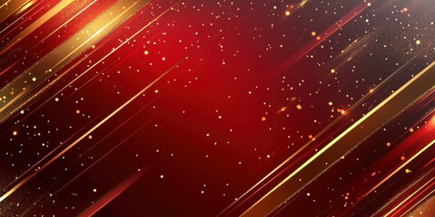 Obraz premium Vibrant Red and Gold Abstract Background with Diagonal Lines and Sparkling Dots for Dynamic Designs or Festive Celebrations