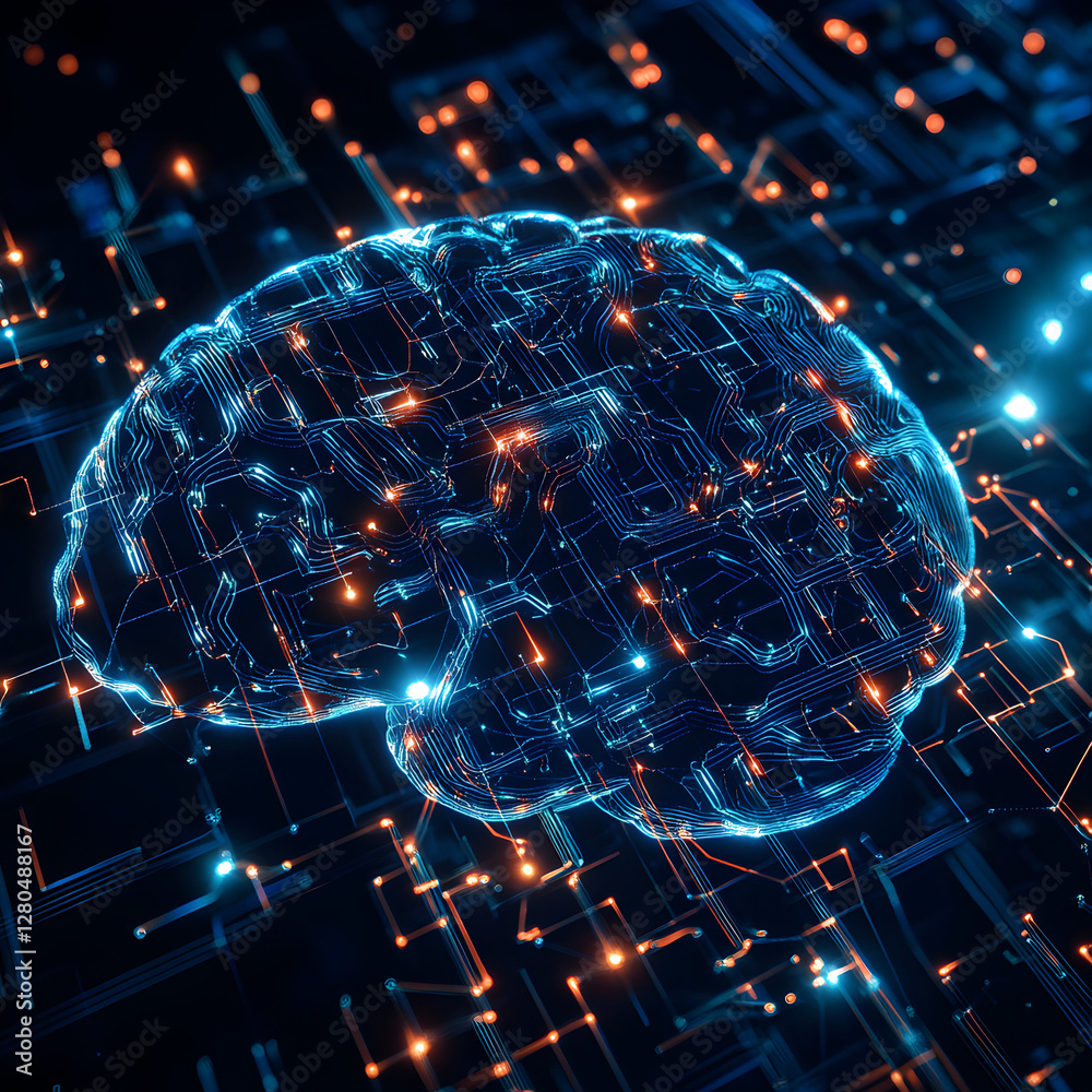 Poster neural network brain: a stunning abstract representation of a human brain intricately overlaid with 