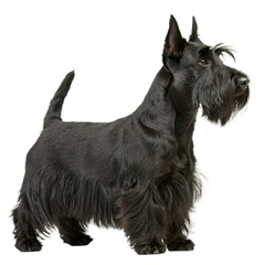 Scottish Terrier Black dog standing proudly on a crisp white background capturing attention with its striking appearance and posture
