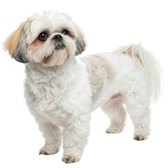 Shih Tzu Small white dog standing proudly on a white surface cute pet portrait animal photography adorable canine companion
