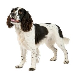 Springer Spaniel Playful dog standing upright with its tongue out enjoying a sunny day in the park full of energy and joyfulness