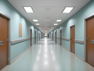 Obraz premium Photo Empty hospital hallway corridor Background