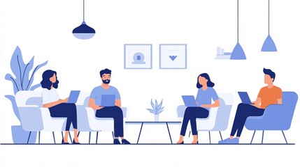 Group of Professionals Collaborating in Modern Office Setting