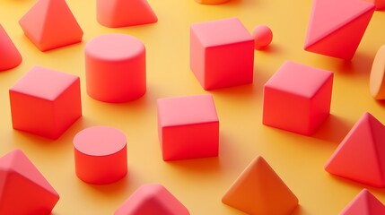 Obraz premium Abstract geometric shapes scattered on yellow background