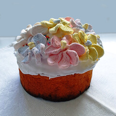 Easter cake decorated with marshmallow flowers