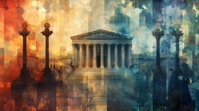 Abstract artistic representation of the supreme court building front view