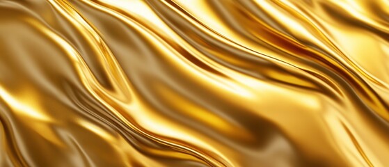 Shimmering Gold Fabric Texture with Flowing Waves and Highlights