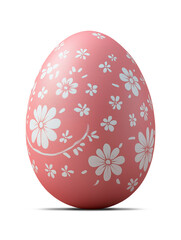 Fototapeta premium Vibrant pink Easter egg decorated with white floral pattern, colorful Easter egg with shadow png image, isolated on white and transparent background