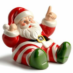 Festive Santa Claus Figurine Seated with Raised Finger Ready for Christmas Cheer and Holiday Spirit
