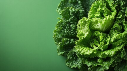 Vibrant escarole lettuce with frilly leaves against a pastel green background
