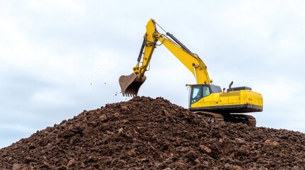 Excavator moving earth on construction site