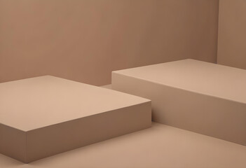 Minimalist Empty Round podium, platform, display in studio background. Tone on tone. PInk, beige, peach color. Trendy pink room for cosmetic products demonstration. Copy space for your design .