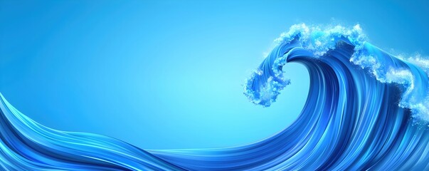 Dynamic Ocean Wave with Splashes Against Serene Blue Background