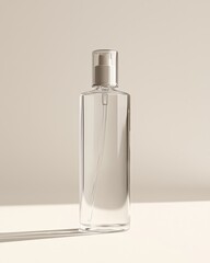 Elegant glass bottle display in minimalist setting product photography soft lighting