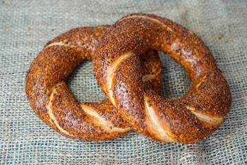 simit - bagels on a wooden table	
