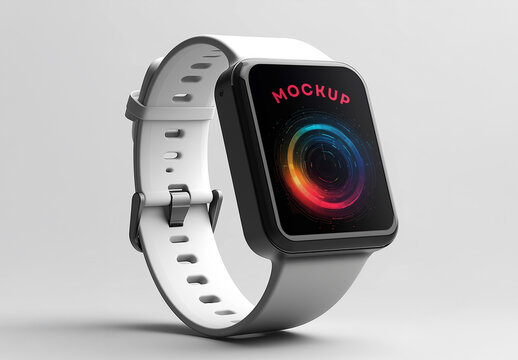 Smartwatch Mockup with Realistic Display, Modern Wearable Electronic Screen Device PSD, High-Quality Editable Watch S Design Template for UI/UX Showcase