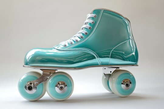 Stylish teal roller skate with high-top boot and chrome accents, poised elegantly. - Powered by Adobe