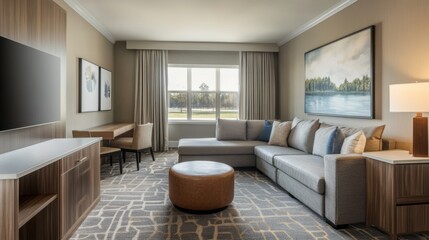 Bright and elegant hotel suite featuring a modern