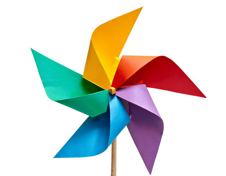 Close up of a origami windmill isolated on transparent background