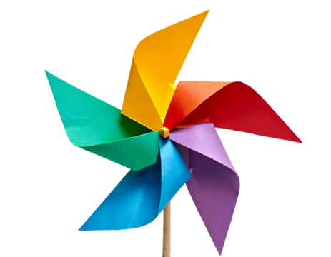 Close up of a origami windmill isolated on transparent background