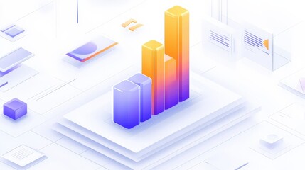 Abstract representation of data analytics with colorful bar graphs and minimalistic background elements