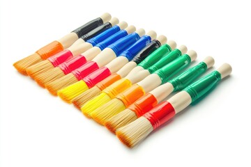 Naklejka premium A set of paintbrushes with colorful bristles, isolated on a white background