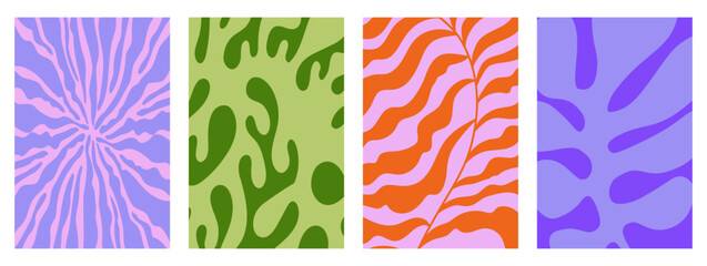 Obraz premium Vector illustration in simple linocut or cut our hand draw naive wavy groovy style, flowers and plants, floral botanic design templates, modern art prints, posters and placards