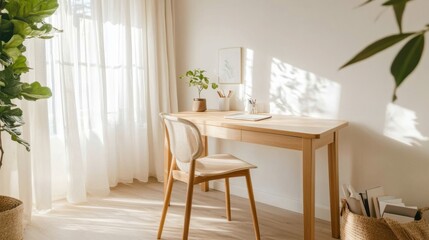 Bright and modern study room with a simple wooden desk,