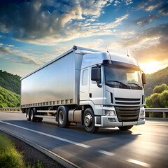 Truck mockup view on the road.