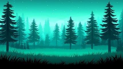 Obraz premium Serene Forest Landscape with Tall Pine Trees and Mystical Atmosphere