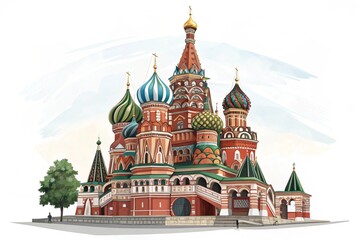 Fototapeta premium detailed digital art of saint basil's cathedral with intricate domes and clean design 