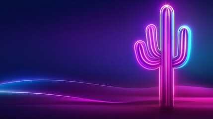 Obraz premium Neon Cactus in a Desert Landscape at Night
