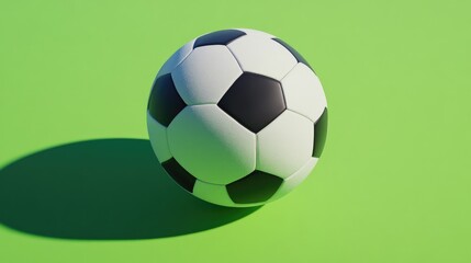 A classic soccer ball on a bright green background, well-lit, top-down perspective, no people