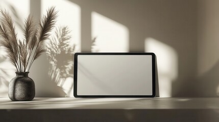 Fototapeta premium Modern Minimalist Setting with Tablet and Decorative Vase