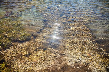 The Caucasian Biosphere Reserve. The water is clear high-altitude lake Psenodakh.