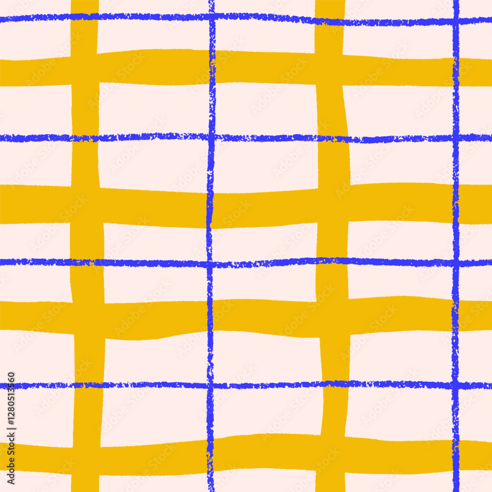 Poster Seamless checkered pattern. Plaid, check texture, endless background in modern style. Repeating print with stripes for textile, fabric, wrapping paper design. Repeatable flat vector illustration