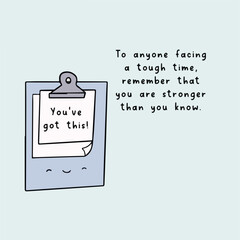 A cute digital illustration of a cute notes, accompanied by an uplifting message about resilience and support, the image features a pastel colored background and hand-drawn text.