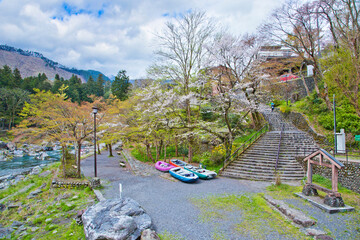 Tama river - near Mitake Station - Tokyo.The river is a popular kayaking spot in Japan.