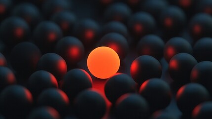 Fototapeta premium Vibrant Orange Sphere Surrounded by Dark Spheres in Abstract Setting