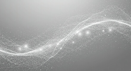 Grey white abstract background with flowing particles. Digital future technology concept. vector illustration.