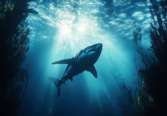 Fototapeta premium Majestic Shark Swimming Deep