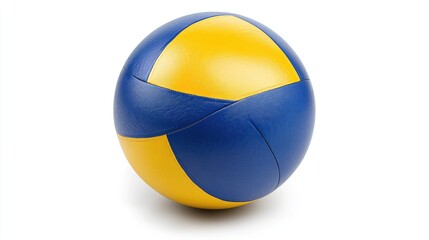 Fototapeta premium Classic indoor volleyball ball, smooth synthetic surface, standard blue and yellow paneling, transparent PNG.