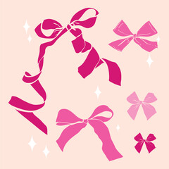 Soft Pink Coquette Bow Set – Elegant Ribbon Illustrations
