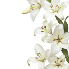 Fototapeta premium White Lily Border Floral Frame on transparent background.