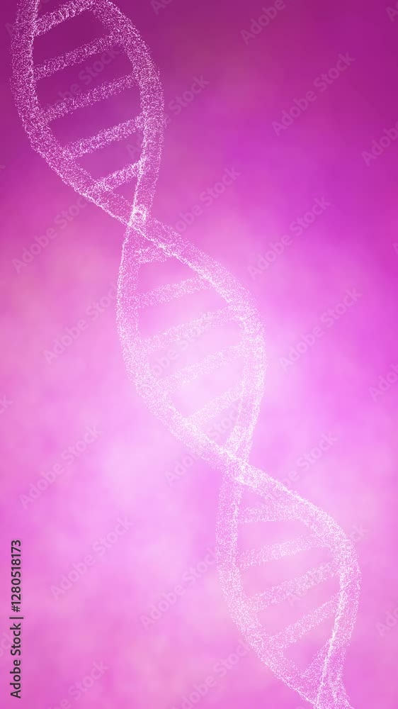 Wall mural bright pink fog with 3d dna chain loop rotation vertical background.