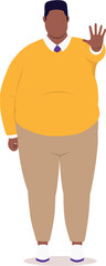 Front View Of A Plus Size Black Man Standing With One Hand Showing Stop Gesture.