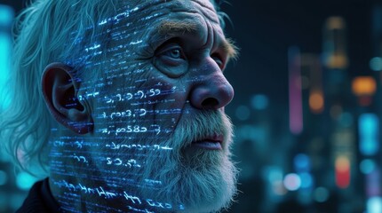Close-up of Elderly Man's Face in Shadowrun Setting
